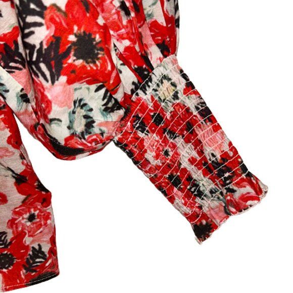 Chufy La Dolce Vita Silk Blend Red Floral Balloon Sleeve Blouse M Designer - Picture 7 of 10